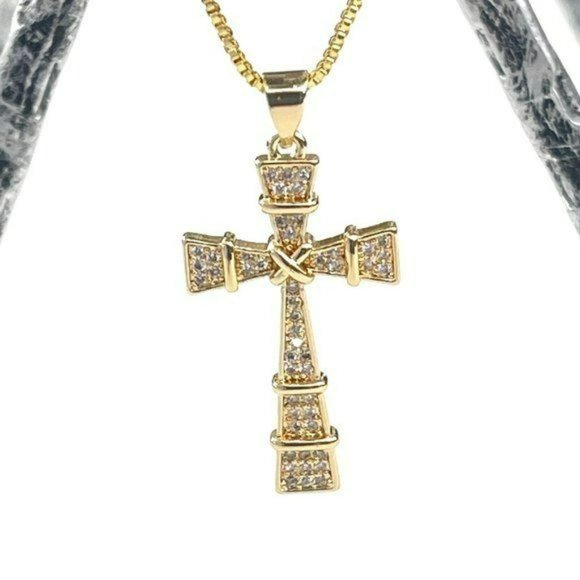 Boutique Jewelry - NEW 18K Gold Plated Religious  Shining Zircon Cross Pendant Necklace Unisex 16in